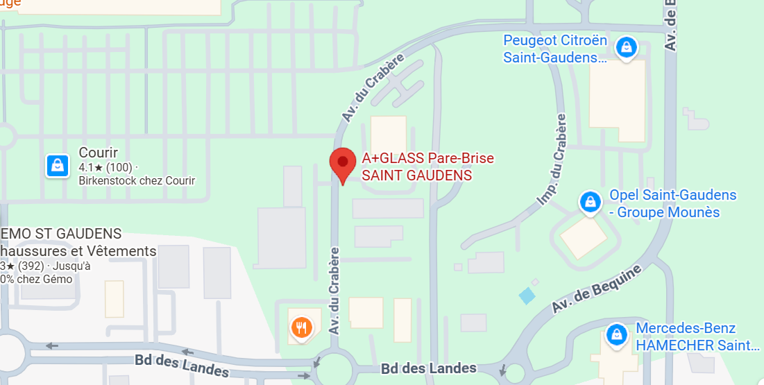 Localisation A+ GLASS sur Google Maps